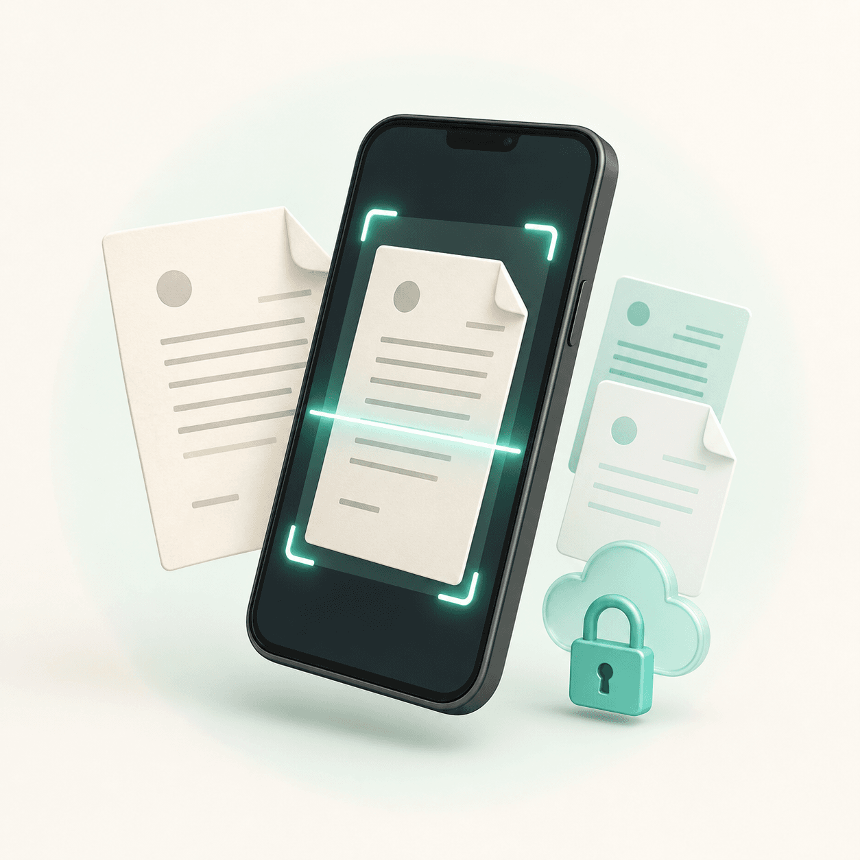 A phone scanning paper documents into secure private cloud storage